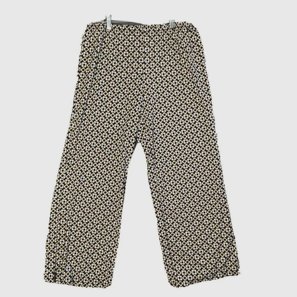 Sunny Leigh Womens Pants  1X Boho Pull On Geometric Print Stretch Black/Gold
